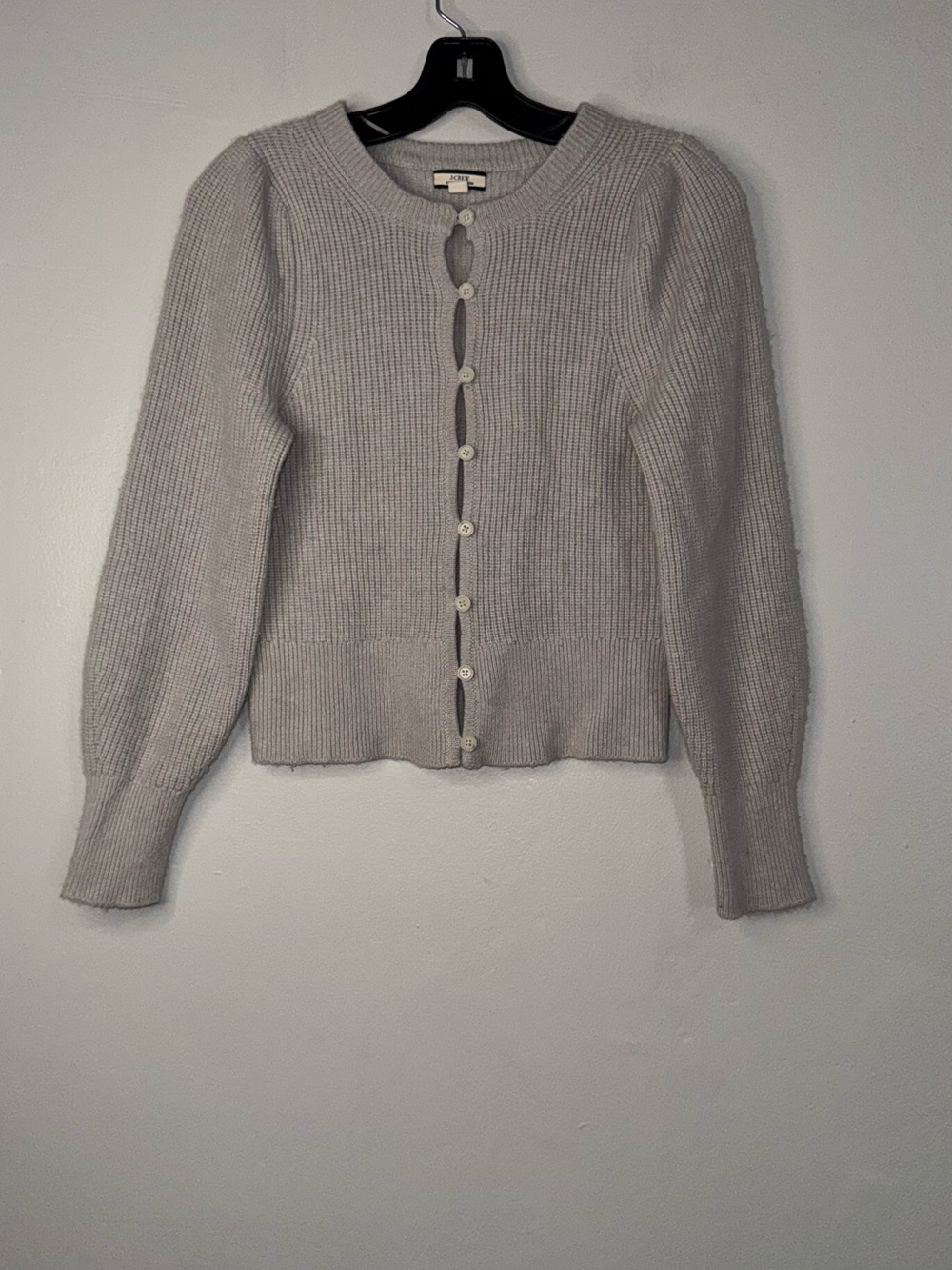 J. Crew Cashmere Light Gray Ribbed Button-Front Cardigan - Picture 2 of 10